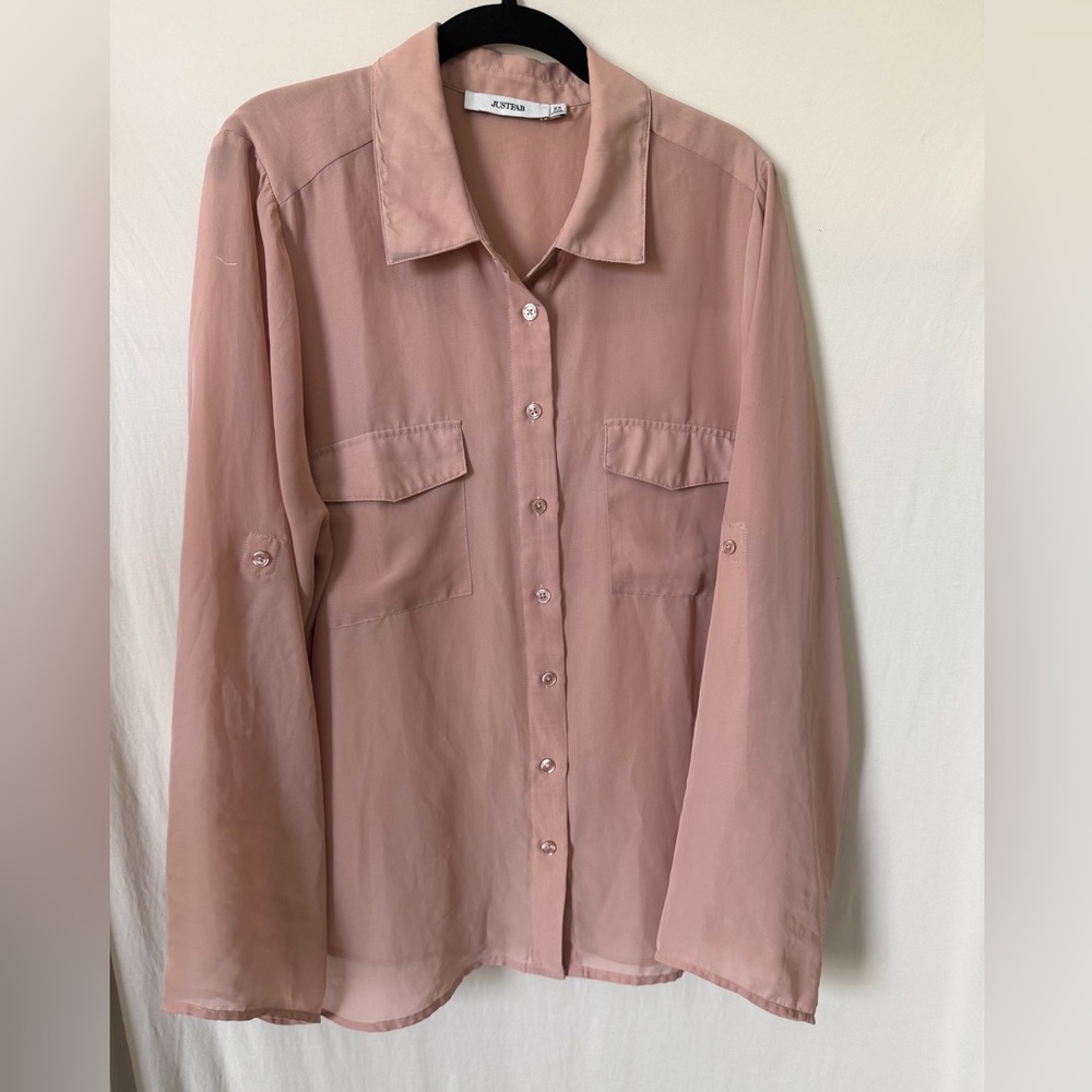 JustFab Dusty Rose Sheer Collared Blouse